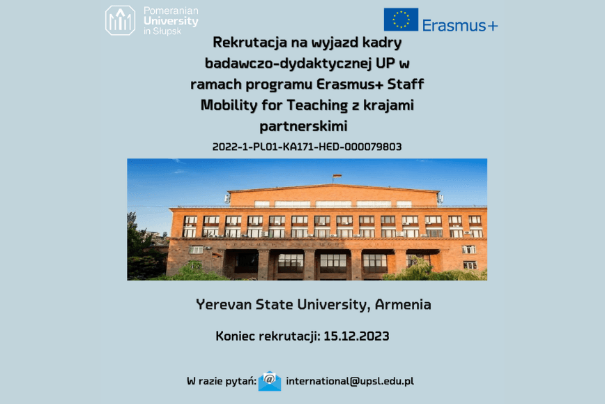 Rekrutacja na wyjazd kadry badawczo-dydaktycznej UP w ramach programu Erasmus+ - Armenia